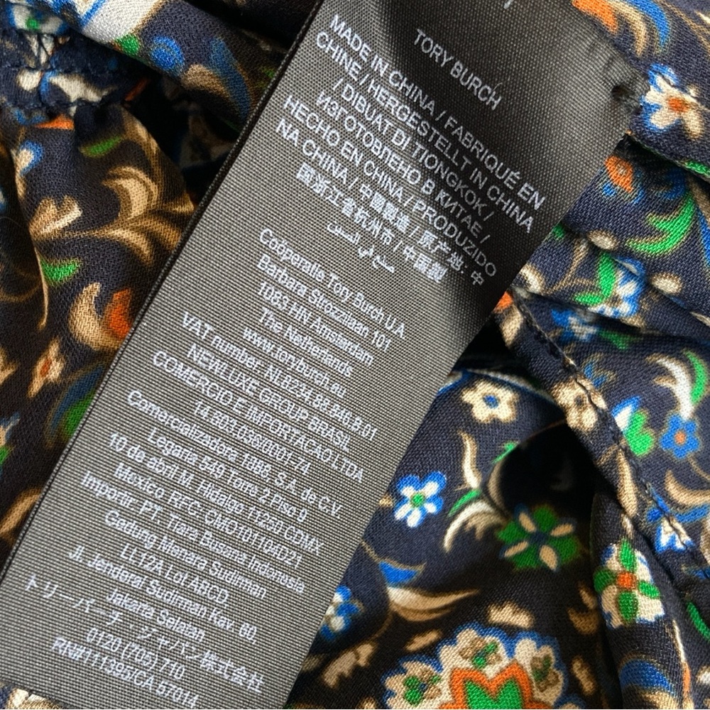Tory Burch 100% Silk Printed Shift Dress with Ruffles | Elbow Length Sleeves - Picture 6 of 14